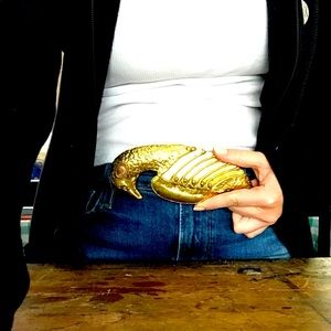 Vintage belt buckle oversized brass bird Mexican